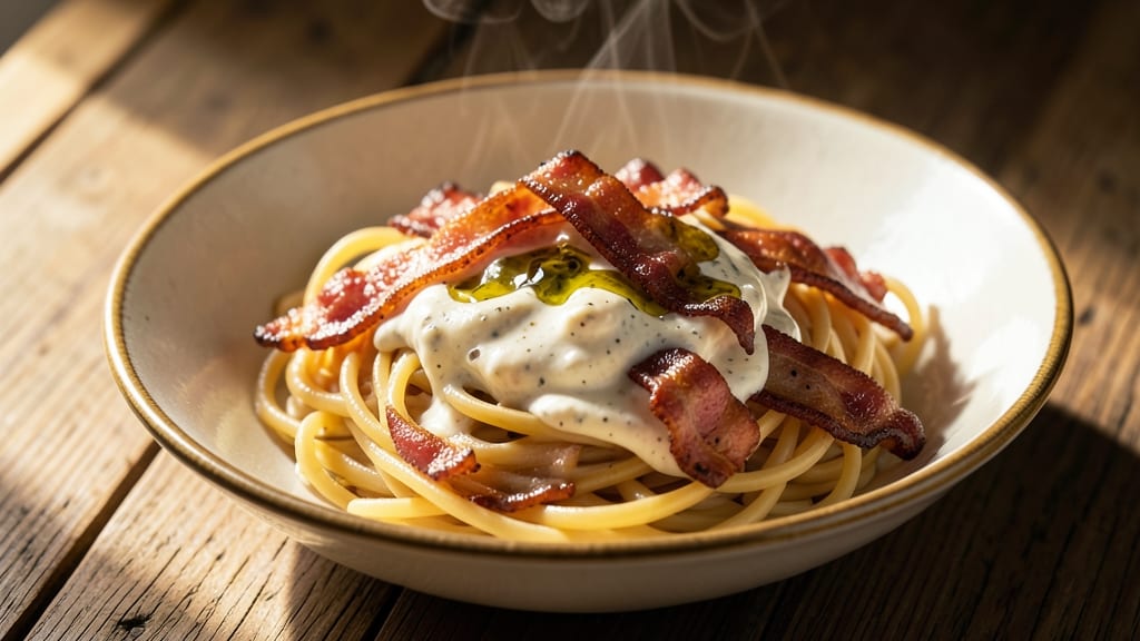 Bacon Cream Cheese Spaghetti Recipe: Smoky Crispy Bits and Rich Velvety Sauce