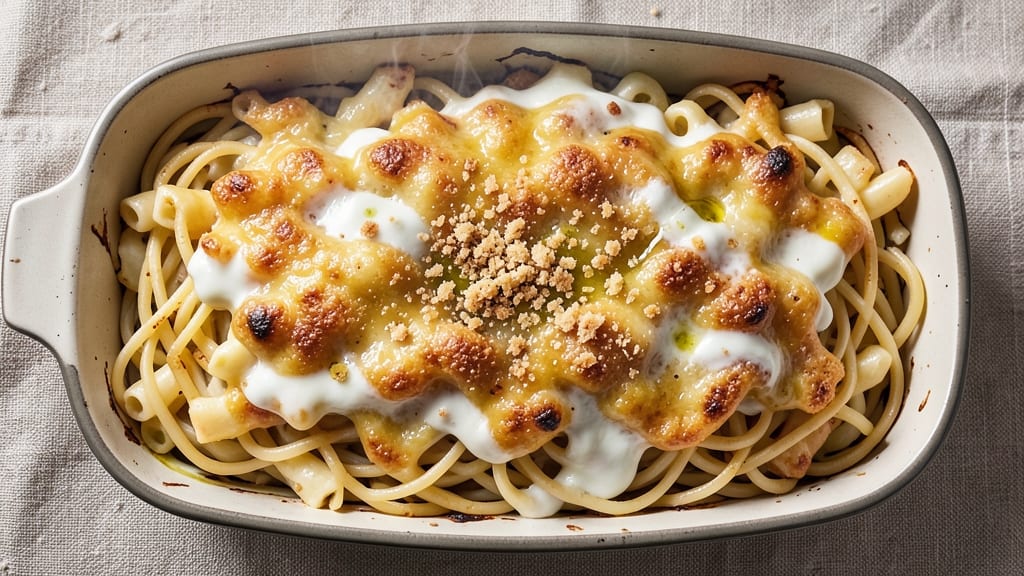 Baked Spaghetti Mac and Cheese Recipe: Triple-Layered Crunch With Gooey Tomato Streaks
