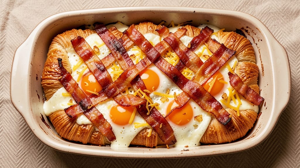 Bacon, Egg, and Cheese Croissant Casserole Recipe: Flaky Layers With Crispy Bacon Bites