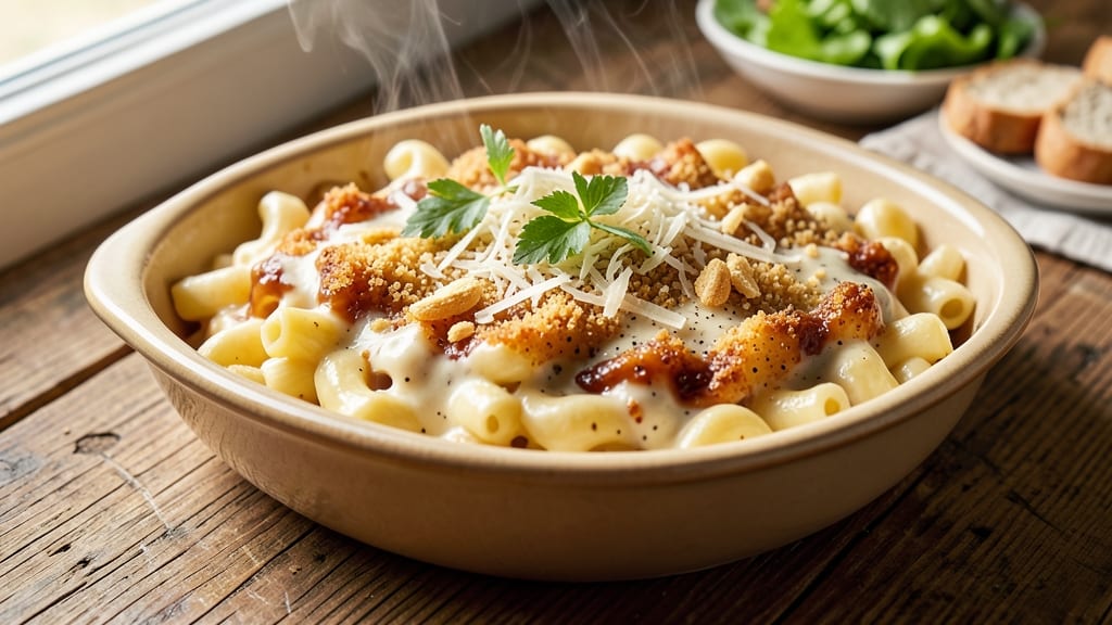 Baked Alfredo Mac and Cheese Recipe: Triple-Layered Crisp With Gooey Cheese Rivers