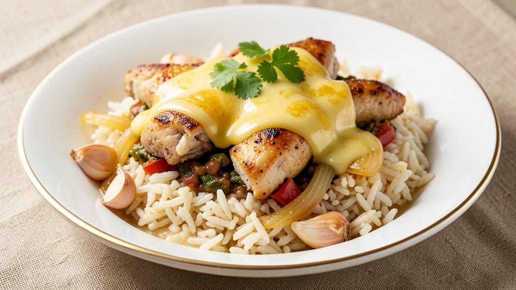 Arroz Con Pollo Cheese Sauce Recipe: Cheesy Pull-Apart Crust With Every Bite