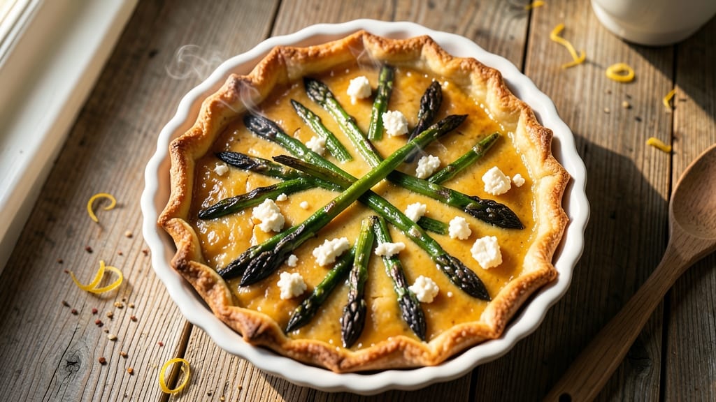 Asparagus and Goats Cheese Quiche Recipe: Crispy Crust Filled With Herby Greens