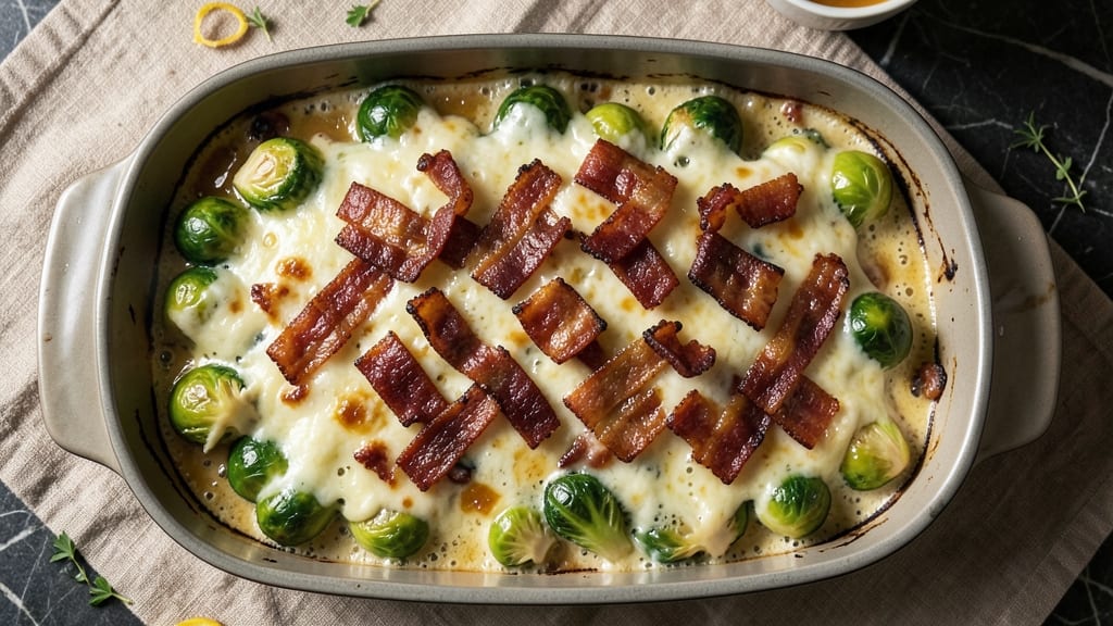 Bacon and Cheese Brussels Sprouts Casserole Recipe: Crispy-Topped Comfort in One Dish