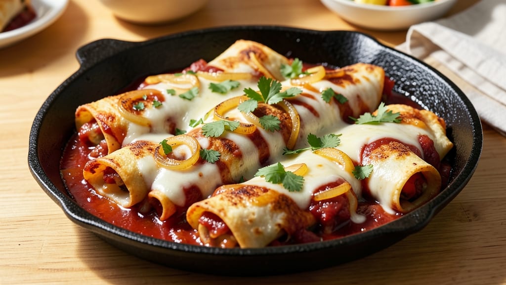 Authentic Cheese and Onion Enchiladas Recipe: Crispy Tortillas Hugging Melty Cheese Streaks