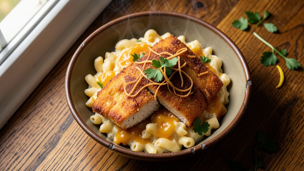 Bed Stuy Fish Fry Mac and Cheese Recipe: Crispy Beer-Battered Fish Over Cheesy Baked Noodles