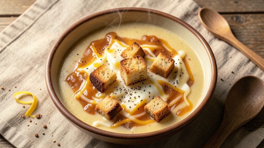 Atlanta Bread Company Wisconsin Cheese Soup Recipe: Toasted Bread Croutons and Sharp Cheddar Swirls