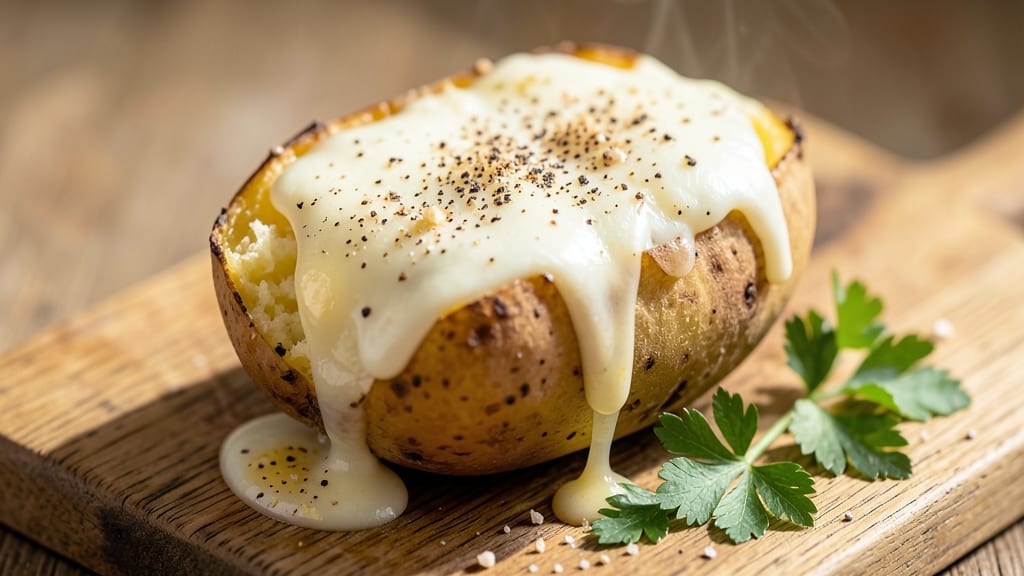 Baked Potato With Mozzarella Cheese Recipe: Bubbly Broiled Cheese That Never Burns