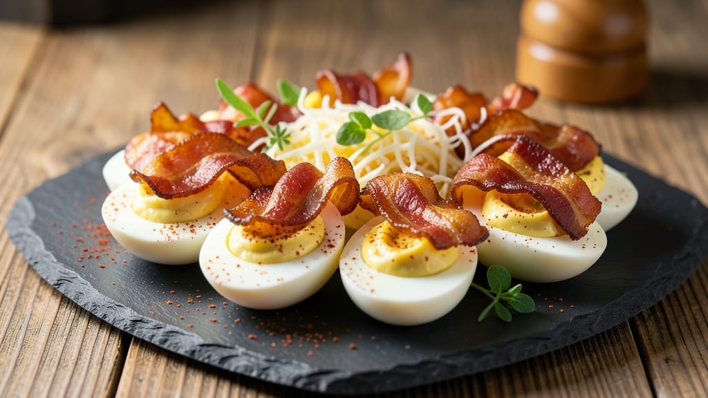 Bacon and Cheese Deviled Eggs Recipe: Smoky-Spiced Yolk Filling with Crispy Topping