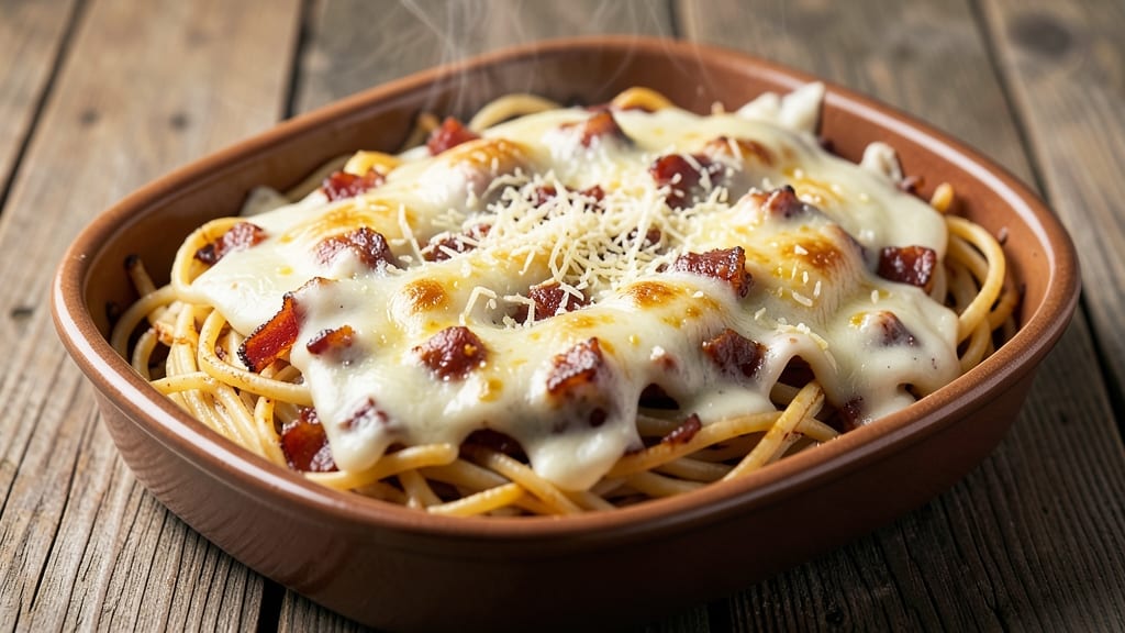 Bacon Cream Cheese Baked Spaghetti Recipe: Smoky Crispy Top With Gooey Cheese Rivers