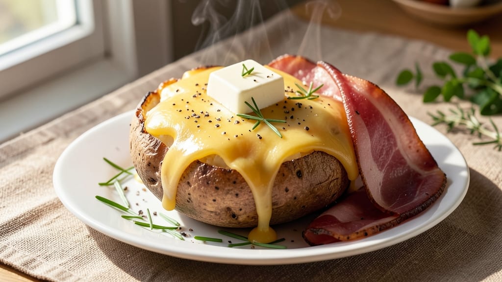 Baked Potato With Ham and Cheese Recipe: Crispy Top, Melty Layers in One Bite
