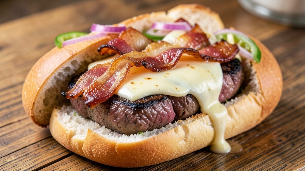 Bacon Cheese Steak Sandwich Recipe: Smoky Meat and Melty Cheese Stack