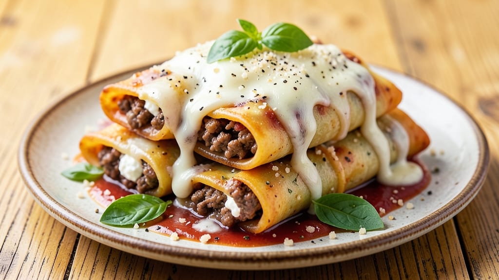 Beef and Cheese Cannelloni Recipe: Baked Pasta Layers With Gooey Melts