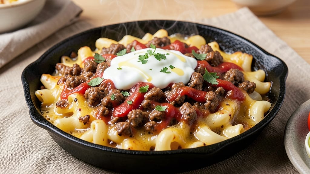 Baked Mac and Cheese With Ground Beef Recipe: Savory Beef-Studded Comfort in One Pan