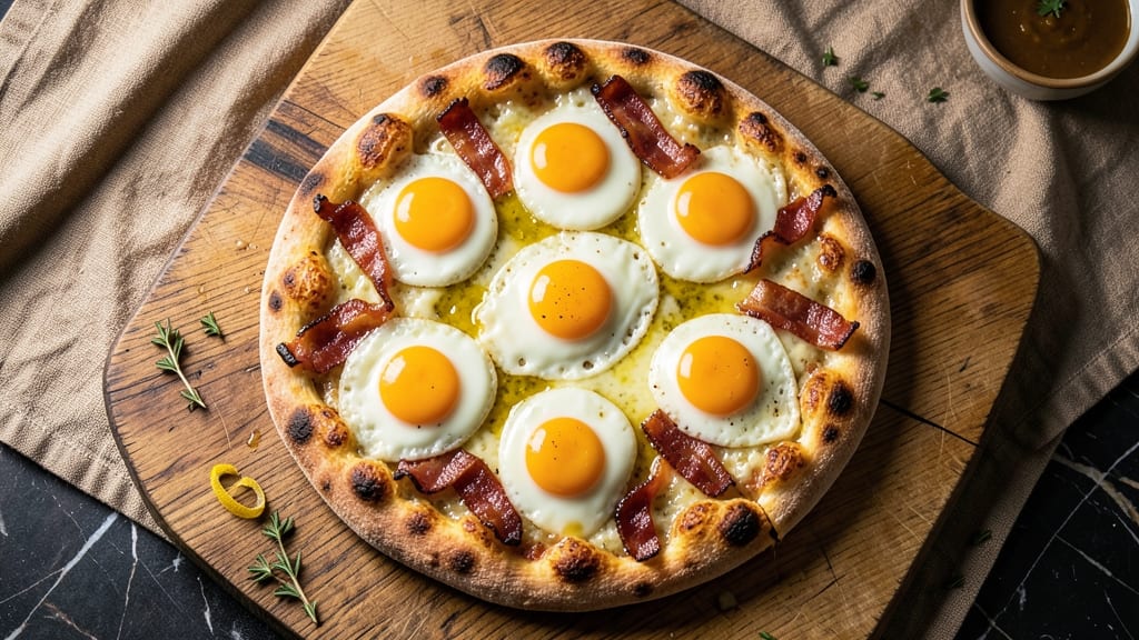 Bacon Egg Cheese Pizza Recipe: Breakfast Brunch With Crispy Crust and Melty Streaks