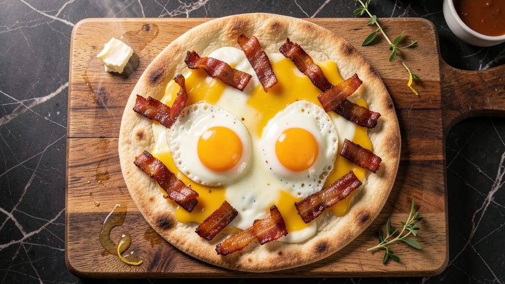 Bacon, Egg, and Cheese Flatbread Recipe: Crispy Tortilla Wrapped in Savory Layers