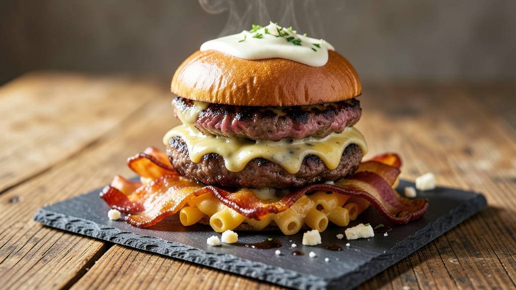 Bacon Mac and Cheese Burger Recipe: Triple-Layered Crunch With Smoky Cheese Pull